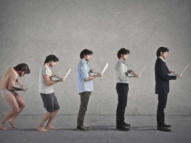 Man with PC evolving