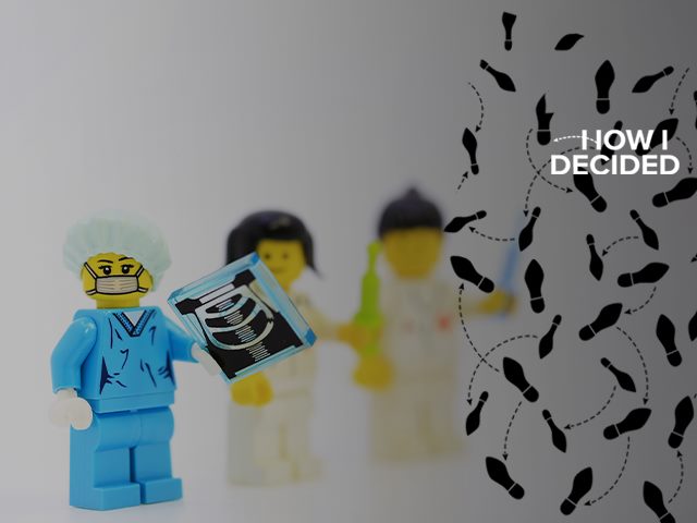 hospital themed lego figures behind the "How I Decided" branding