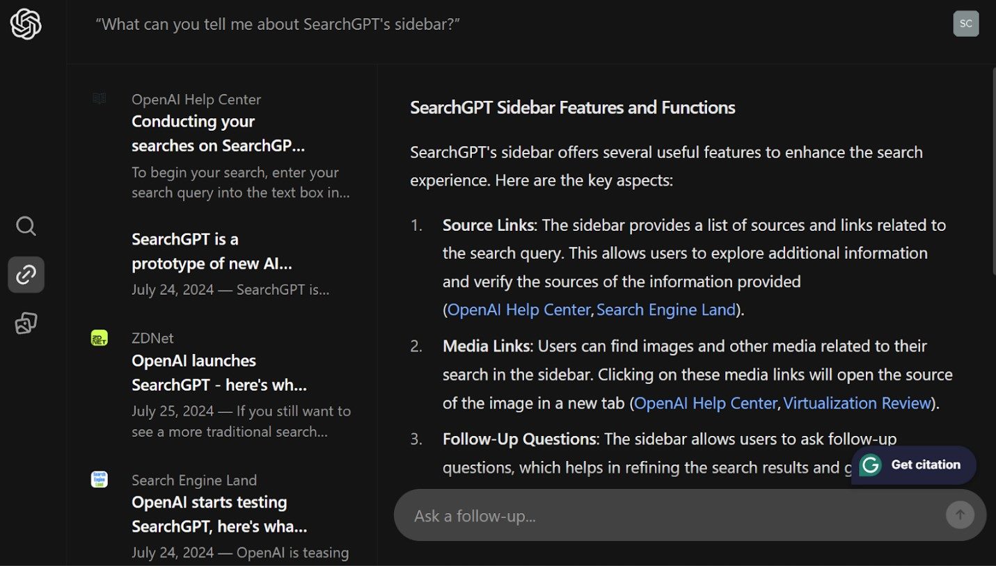 searchgpt sidebar