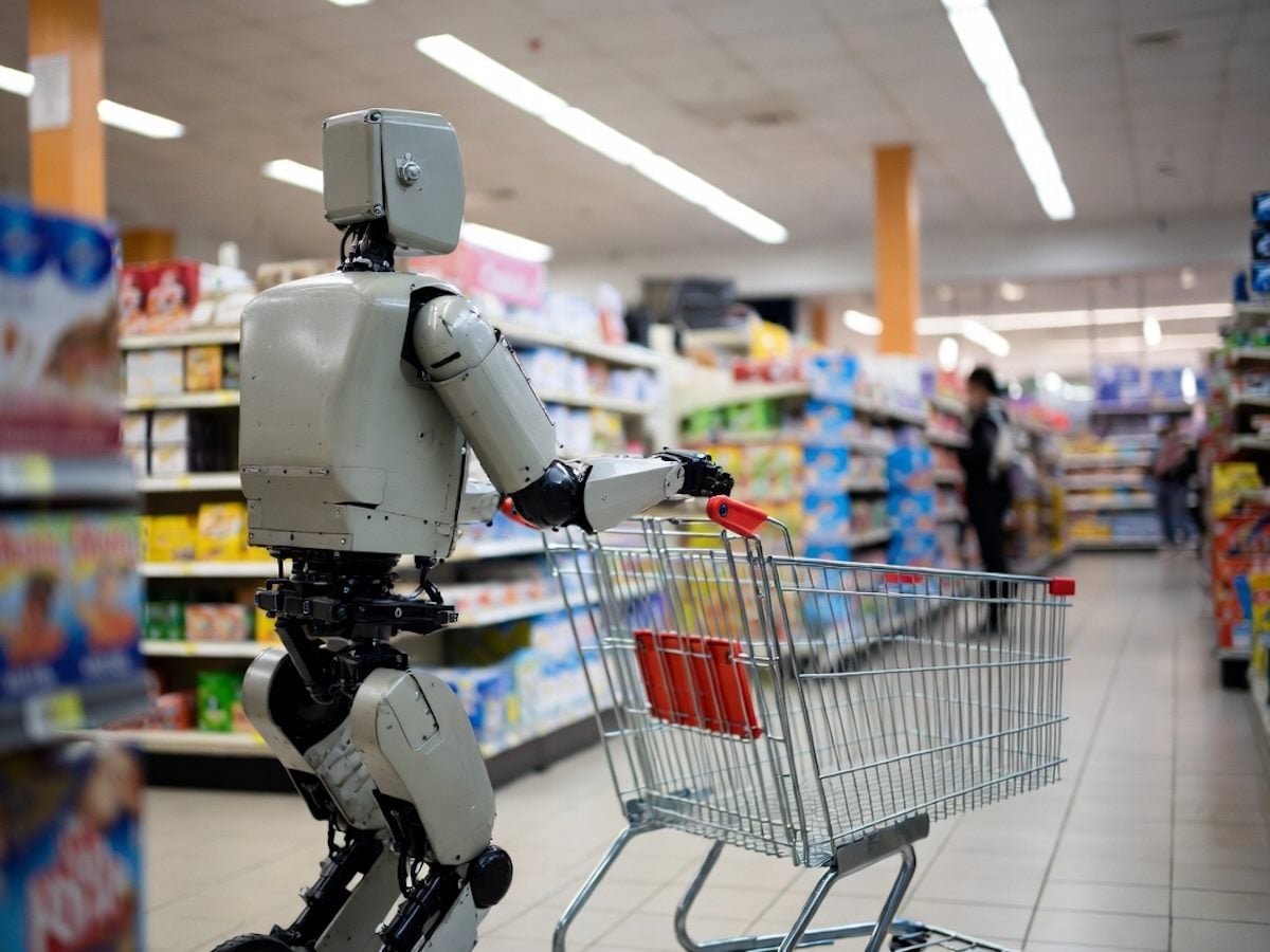 A robot shopping inside a store