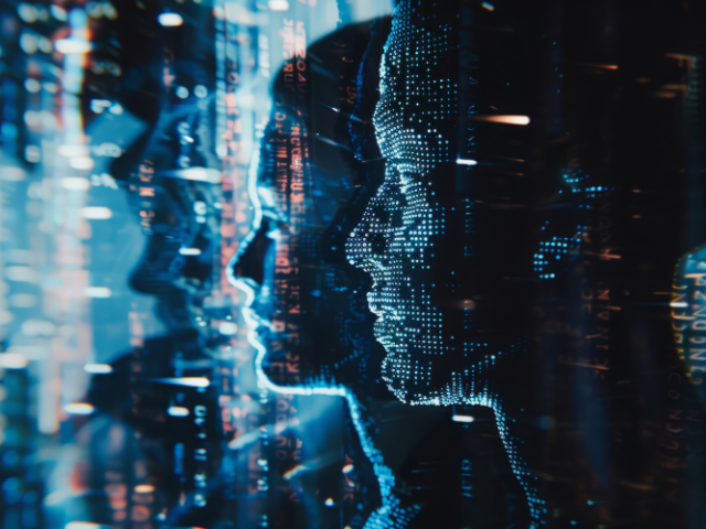 An image of multiple "digital" people created out of pixels 
