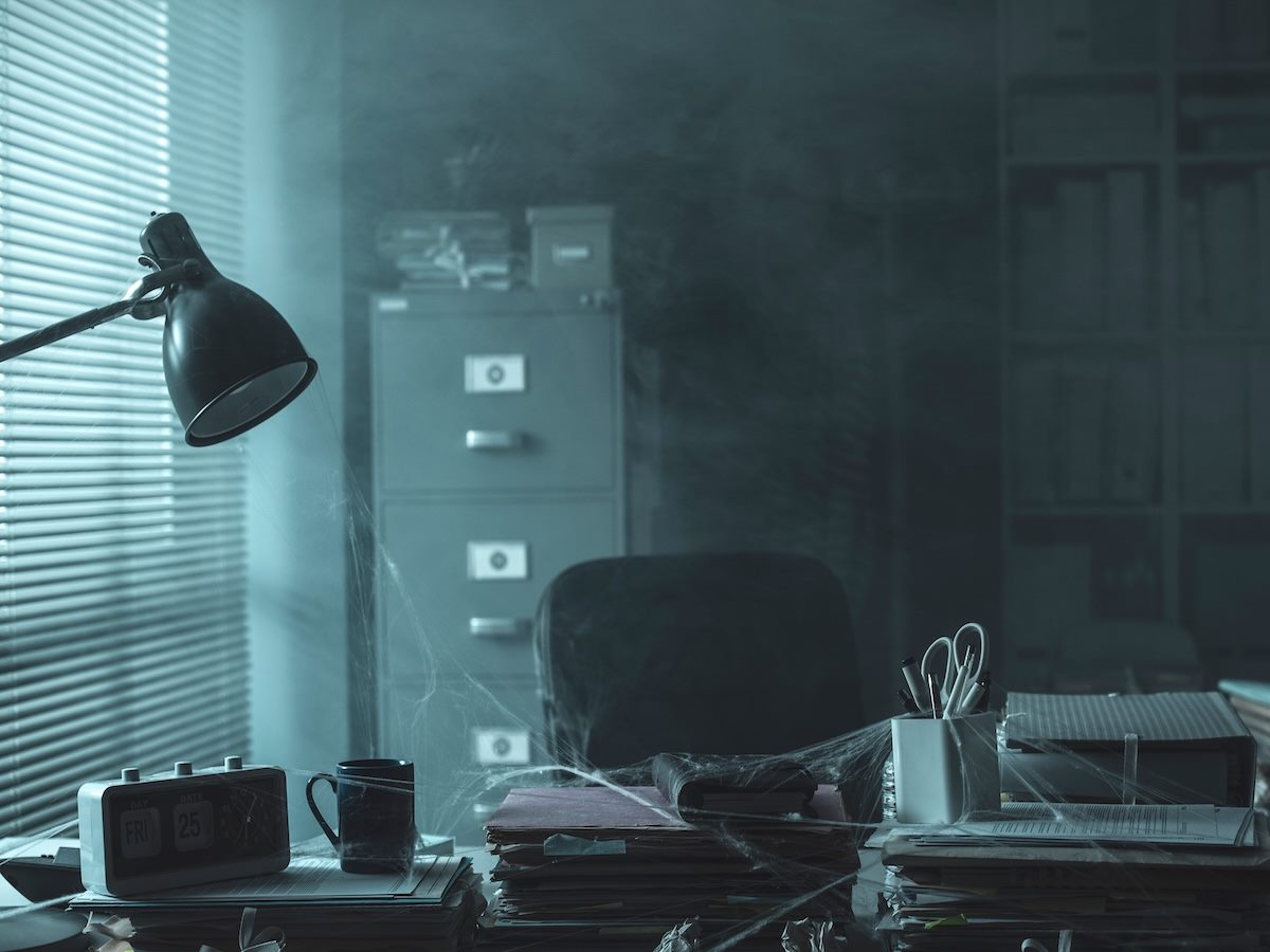 Messy abandoned office after company shut down