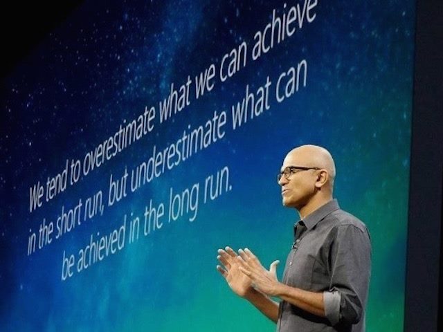 Satya Nadella on stage at Microsoft Ignite in Orlando, Fla.