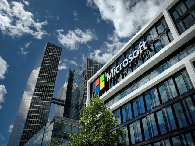 Microsoft's office building in Munich, Germany, shot from the outside.