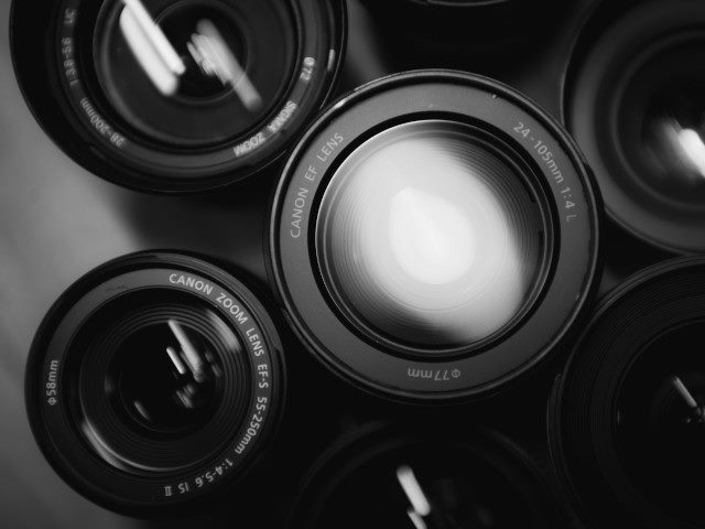 A group of camera lenses.