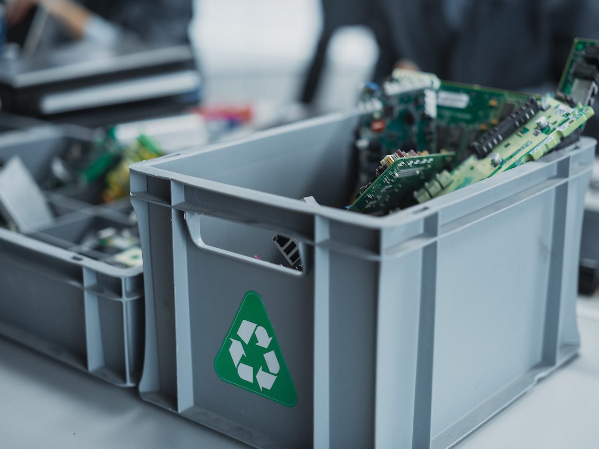Boxes With Computer Parts Sorted For Recycling