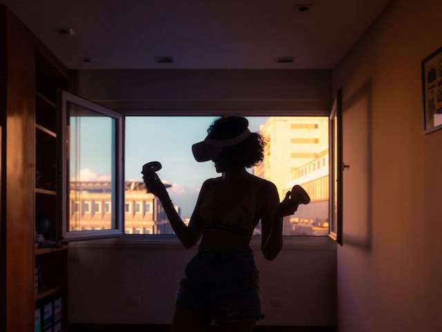 woman with a VR headset on