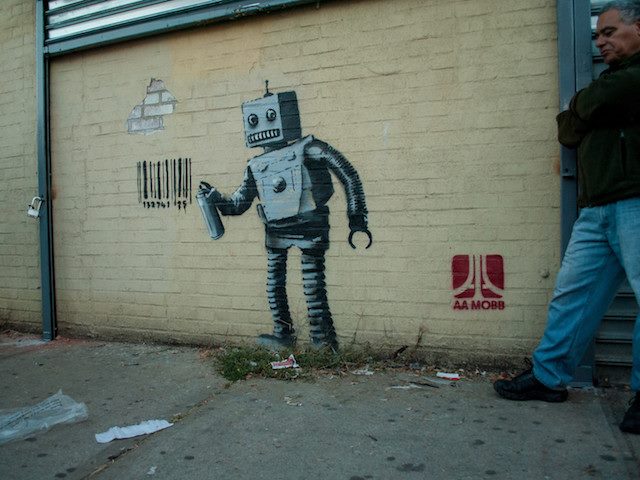 robot graffiti on NYC wall