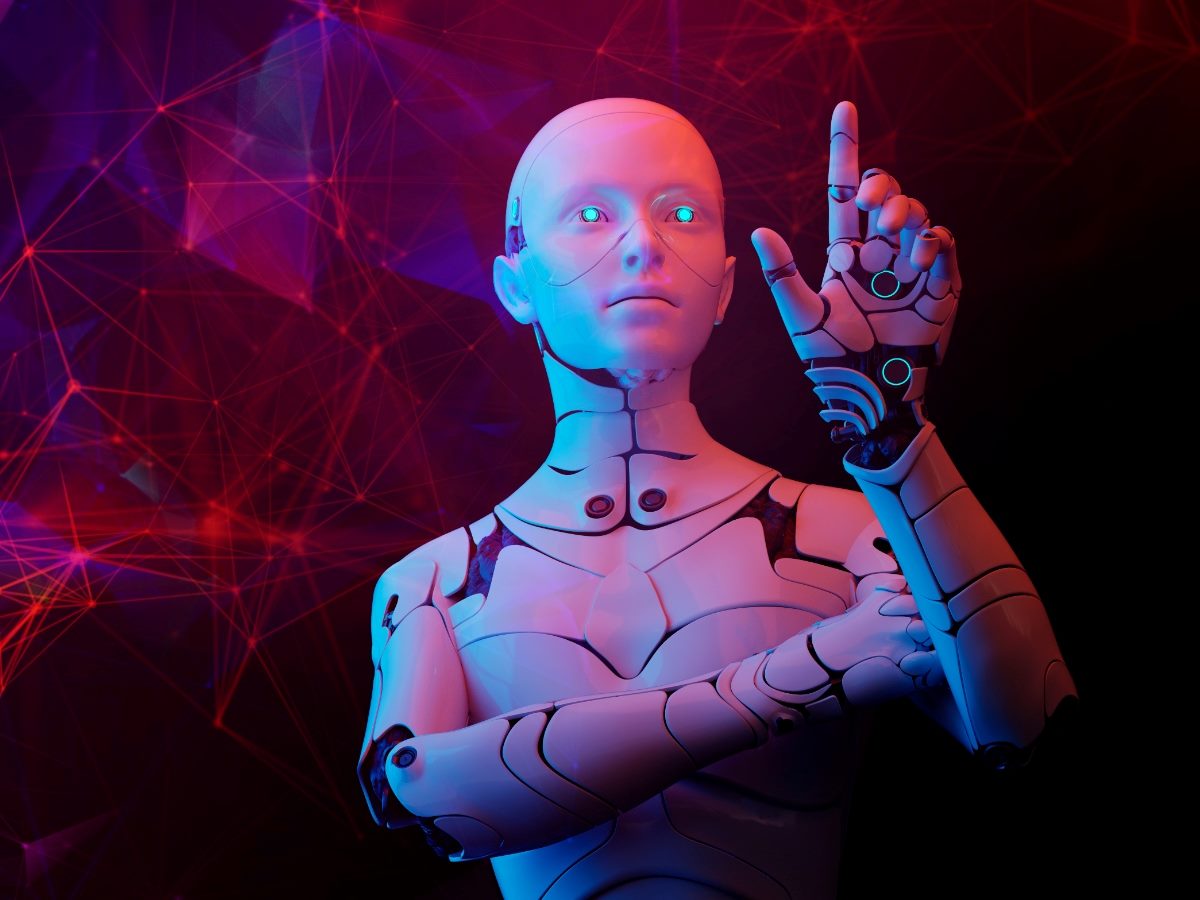 3D humanoid AI robot metaverse cyberspace digital world background, revolution of AI artificial intelligence automated digital technology industry 4.0 concept.