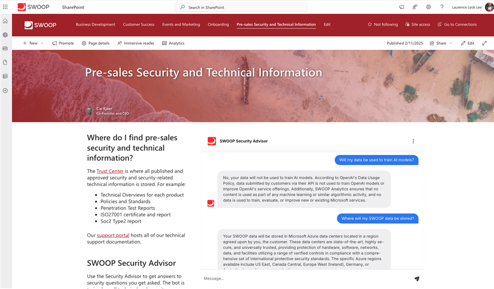example of a specialized intranet chatbot for security and technical questions
