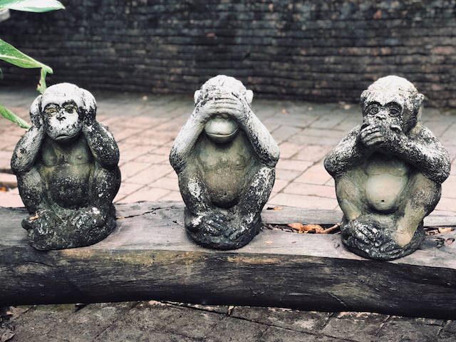 hear, see and speak no evil monkey statues