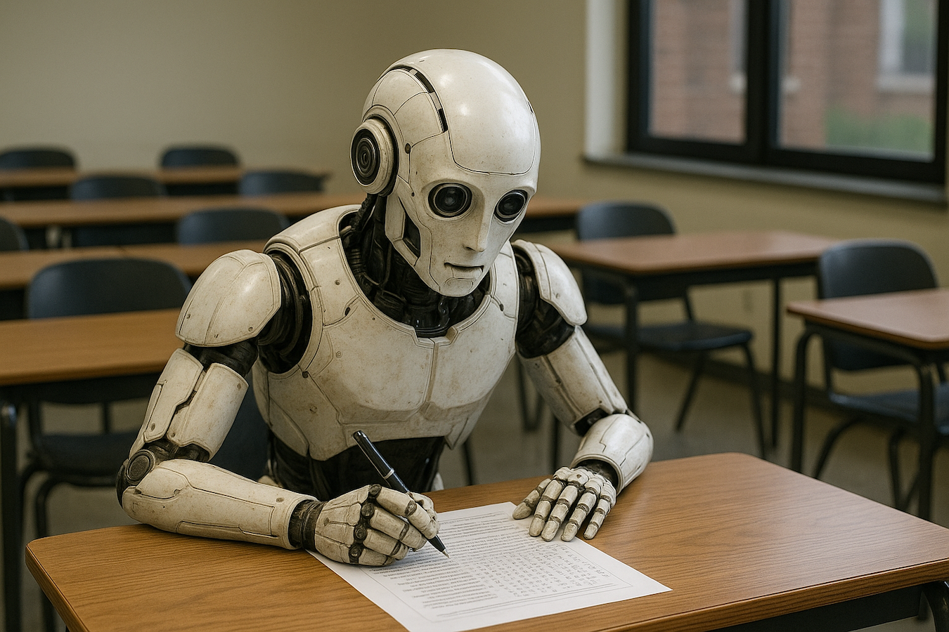 A robot taking an exam