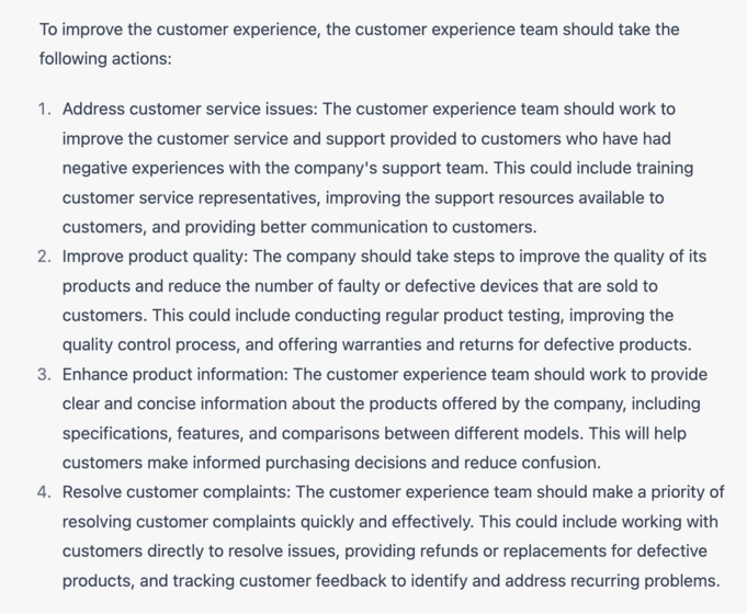 Use ChatGPT prompts to create an action plan based on customer sentiment analysis.