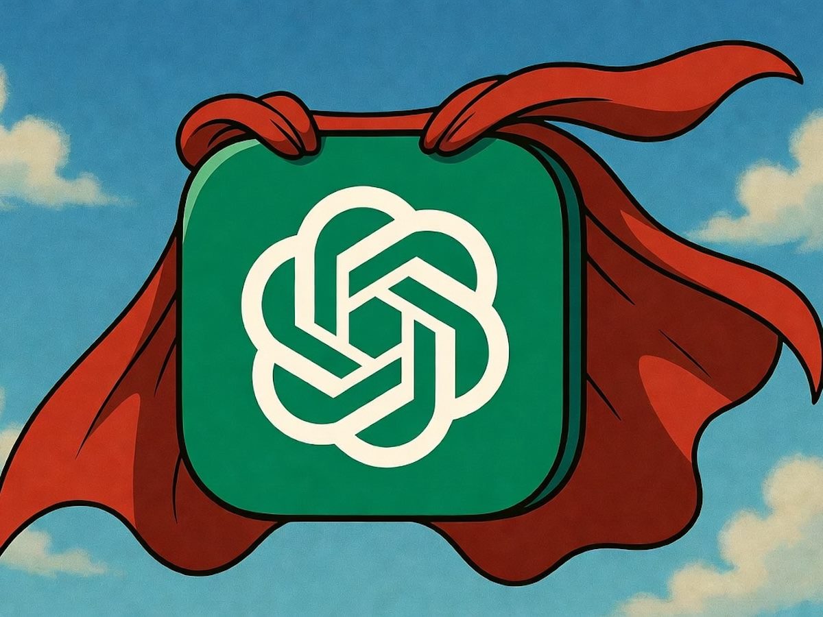 The ChatGPT app logo wearing a superhero cape