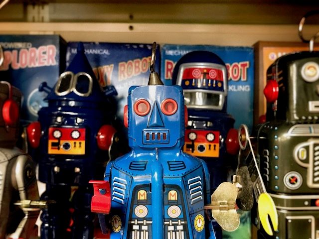 toy robots lined up