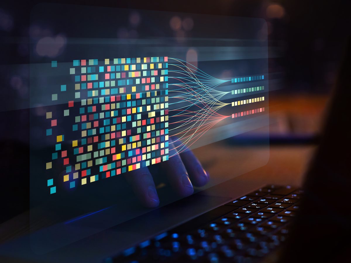 Big data analytics visualizing. Data science and big data technology on virtual screen