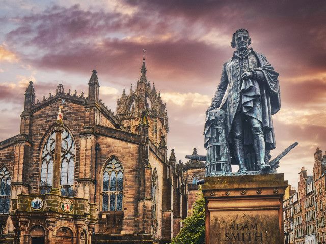 Adam Smith statue in Edinburgh Scotland.