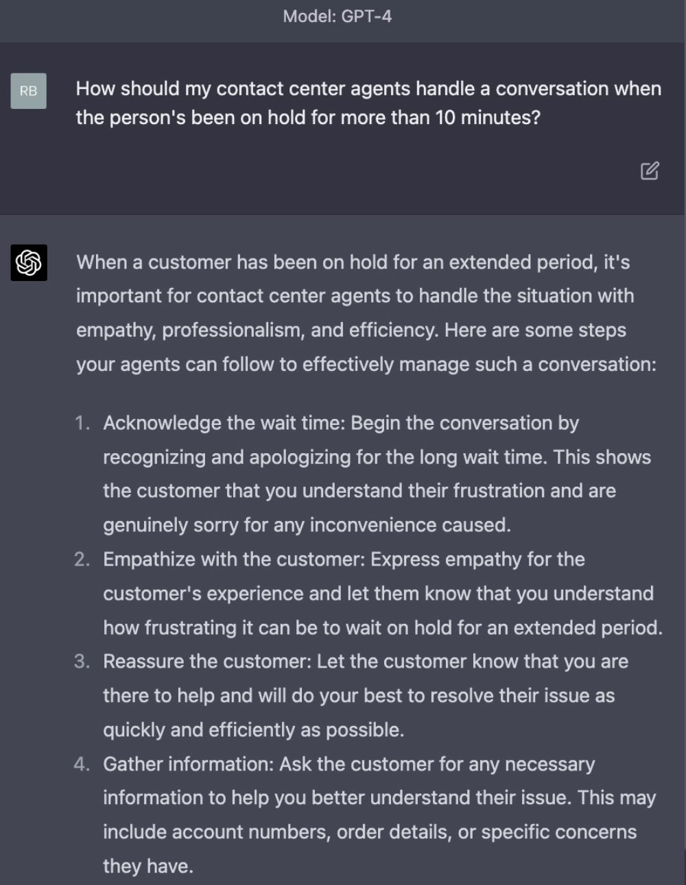 Screenshot of an interaction with GPT-4.0; text in article