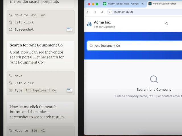 A screenshot of Anthropic Claude computer use feature demo.