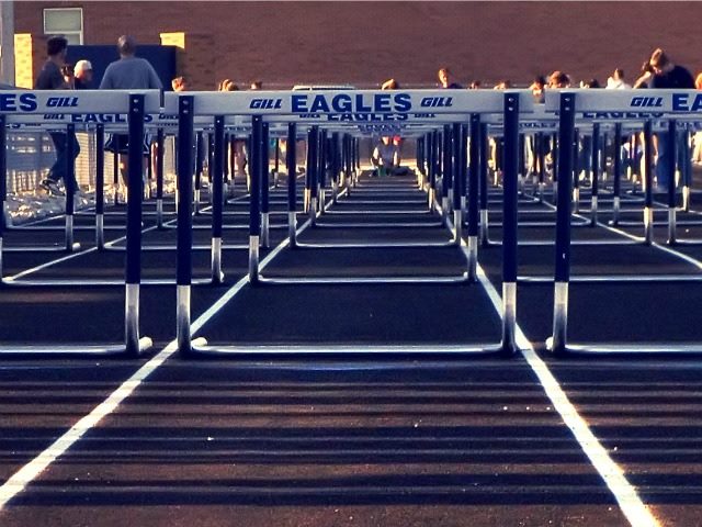 hurdles waiting for a track meet