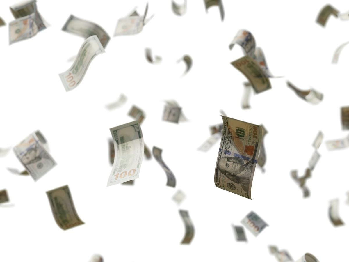 $100 bills falling from the sky