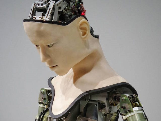 mannequin with robot parts with human face 