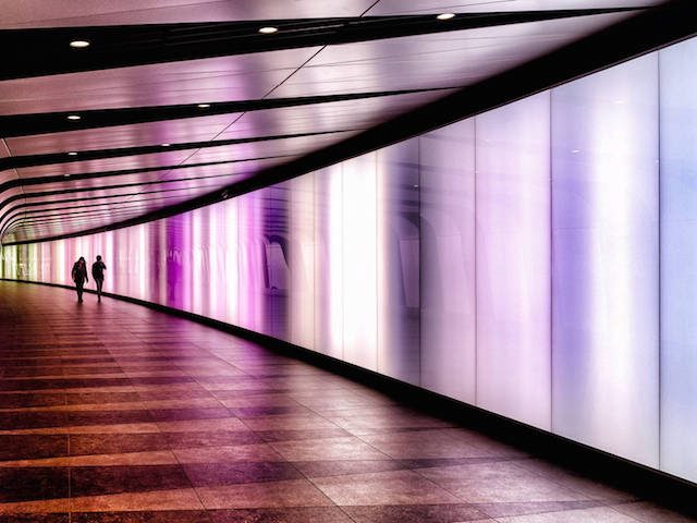 futuristic scene, hallway, lights
