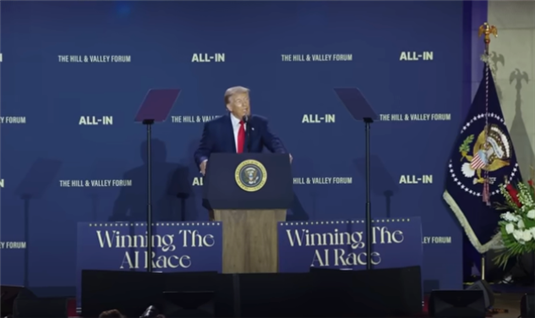 President Trump speaking at the White House AI Summit on July 23, 2025