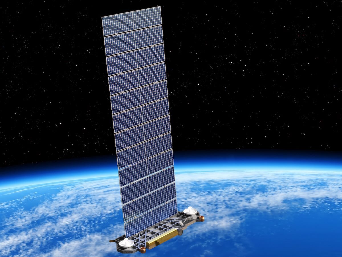 Artist Depiction (3d illustration) of the a starlink satellite in orbit.