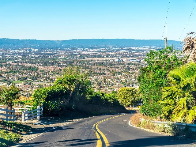 Empty street in Silicon Valley on sunny day. 