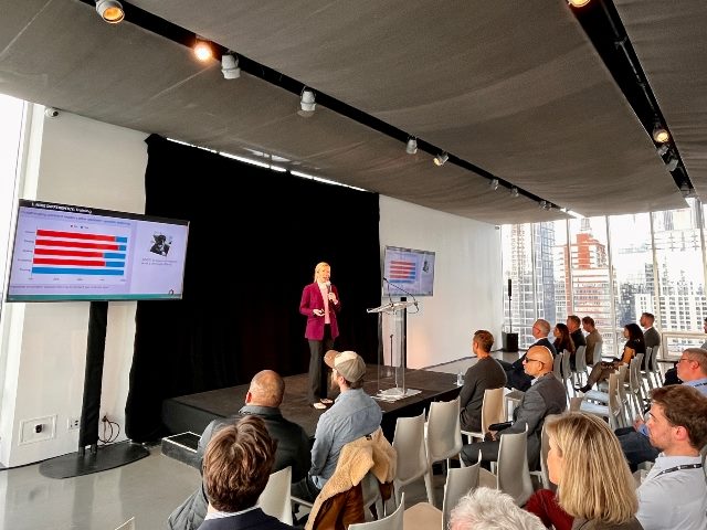 Colleen Jones, founder and president of Content Science, speaks to a crowd in Manhattan at the Kontent.ai Horizons conference Nov. 17. . 