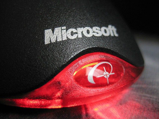 A Microsoft-labeled computer mouse.