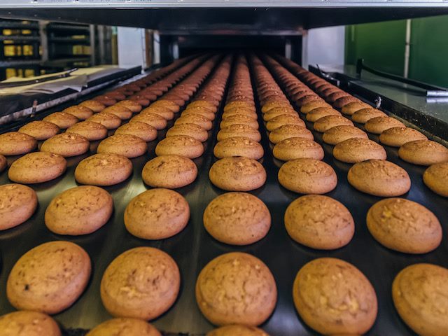 cookies on a conveyor belt