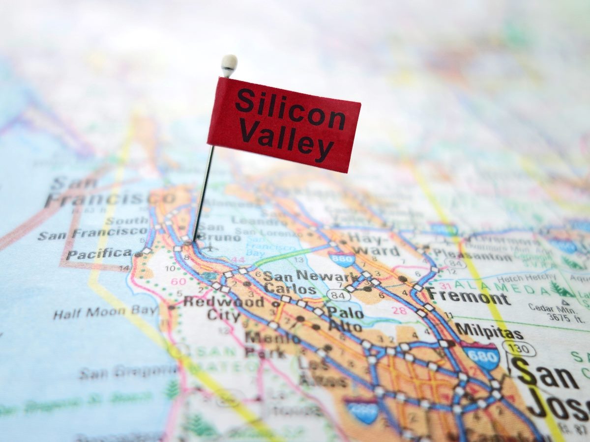 Map showing a pinned flag that says, "Silicon Valley."