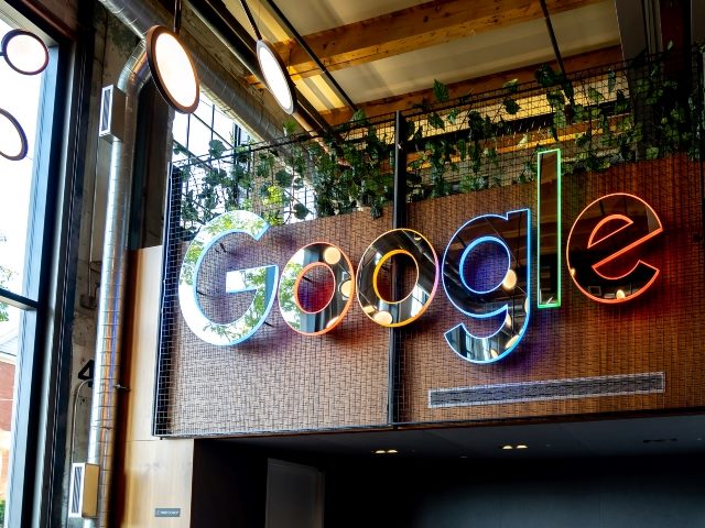 Google sign is seen in Google Canada office