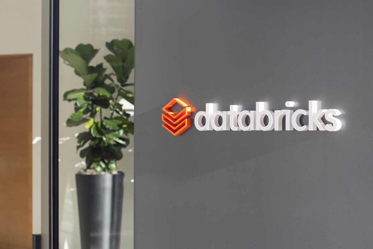 Databricks logo is seen at the entrance to its headquarters in San Francisco, California