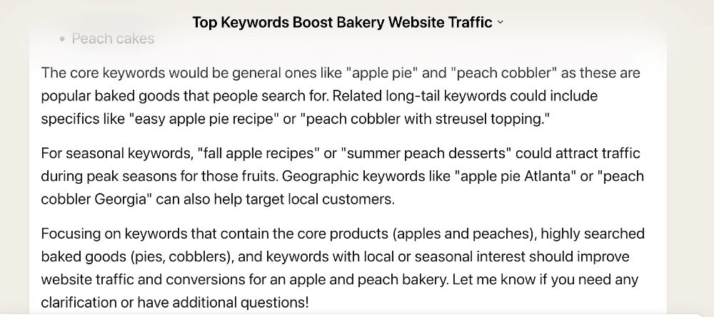 A screenshot of Claude Keyword 2