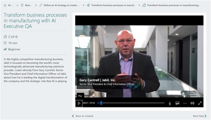 image capture of one of the Microsoft AI Business School modules
