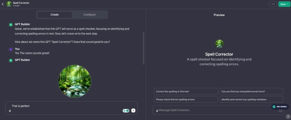 Screenshot of GPT Builder Create Screen.