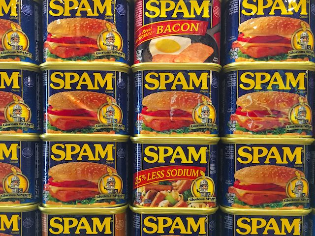 wall of spam at the Spam Museum in Austin, Minnesota