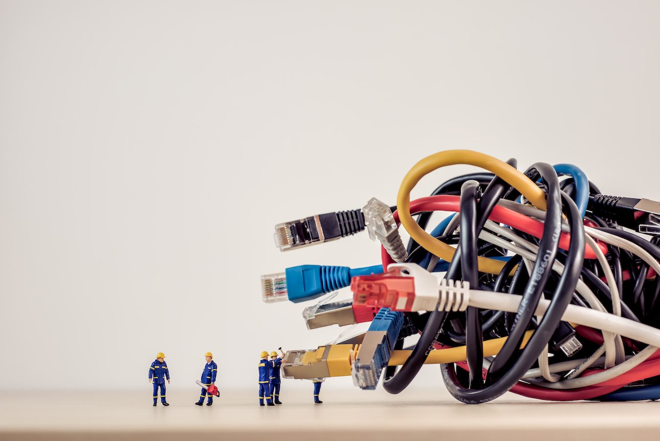 Tangled bunch of network cables 