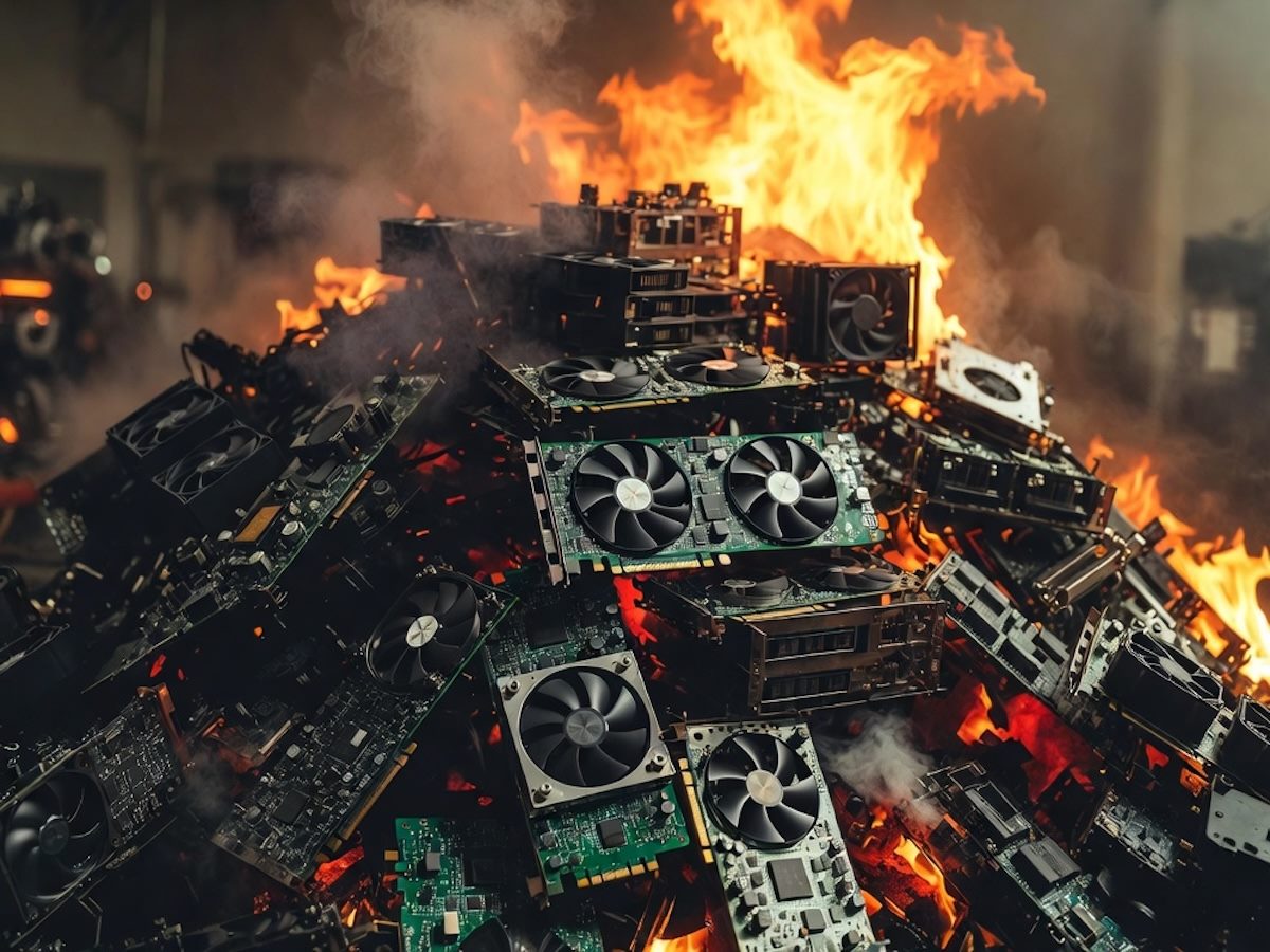 A pile or burning GPUs