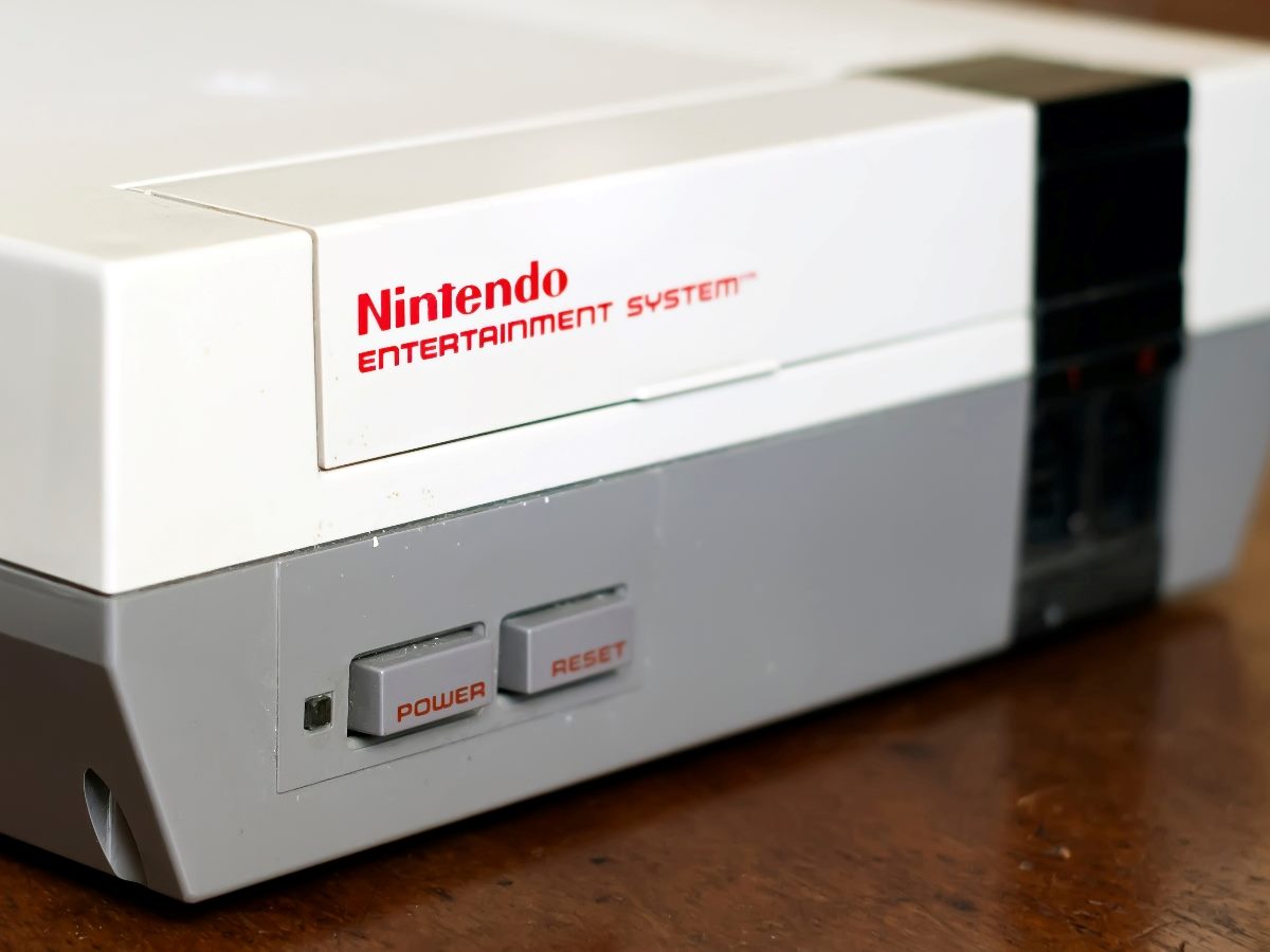 Classic Nintendo Entertainment System video games console. 8-bit technology. 