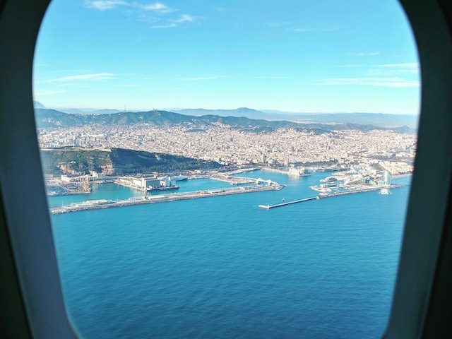 view of Barcelona from a plane window