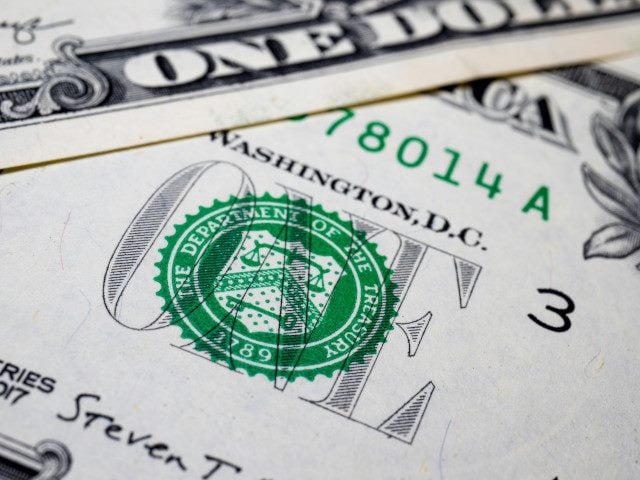 A close-up of a US one-dollar bill.