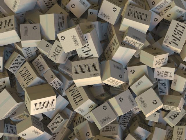 a pile of branded IBM Boxes 