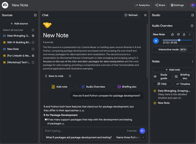 Google NotebookLM layout