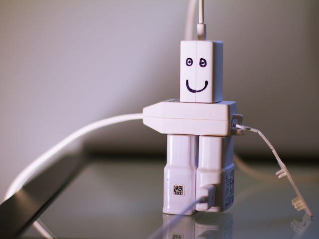 charging plugs stacked to make robot 