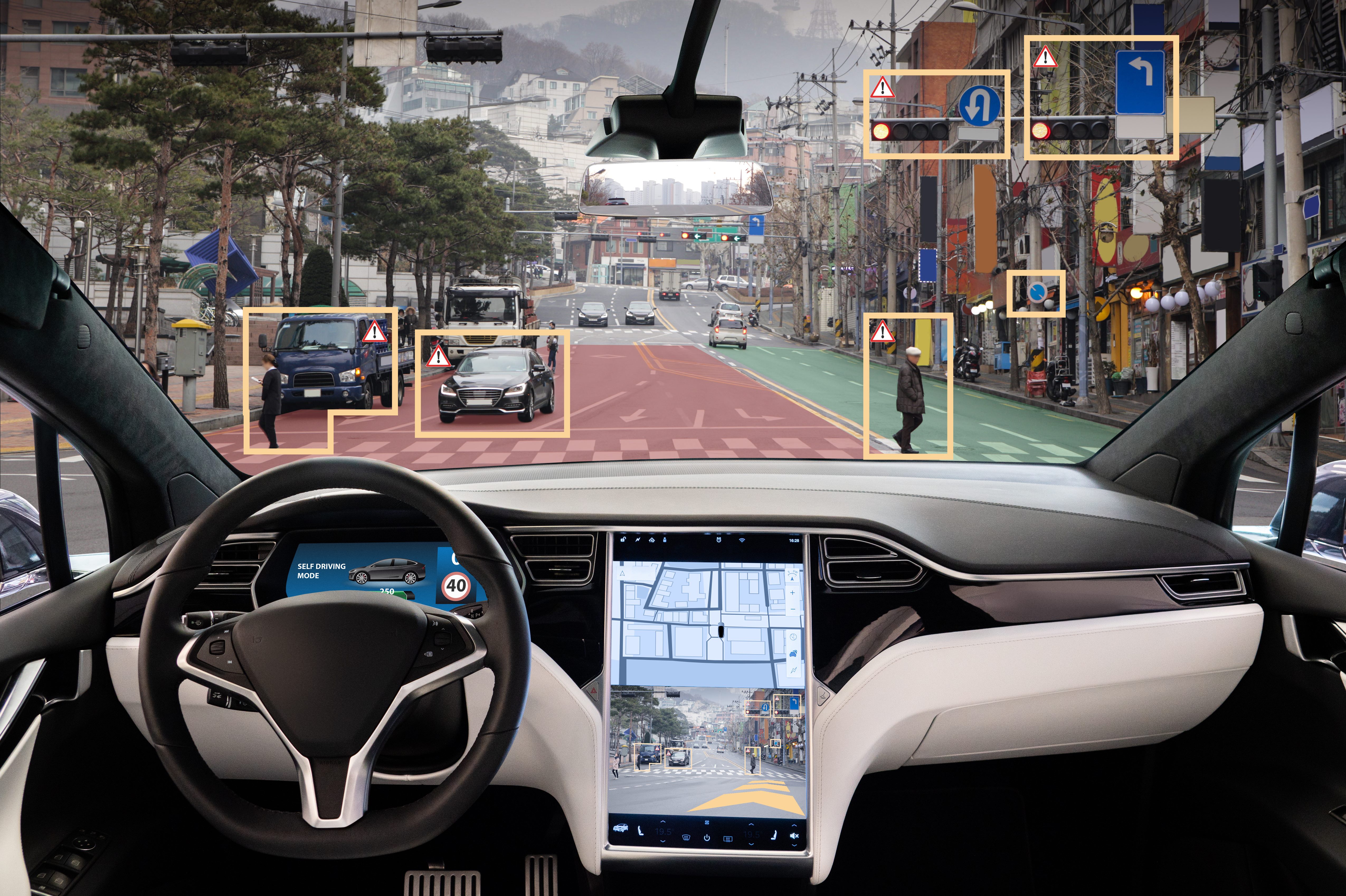 Autonomous car with HUD (Head Up Display)