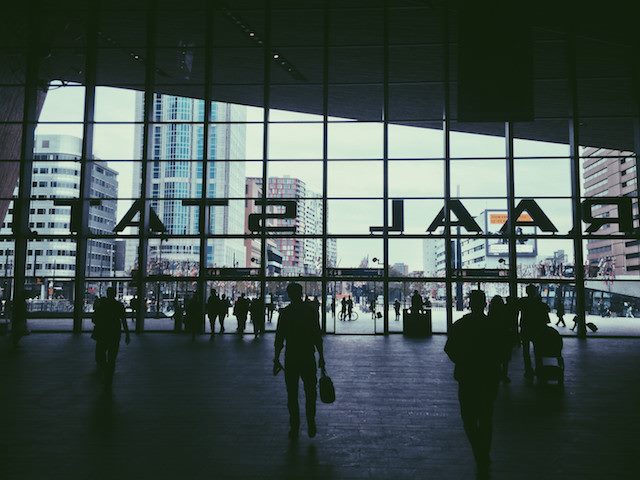 exiting a train station